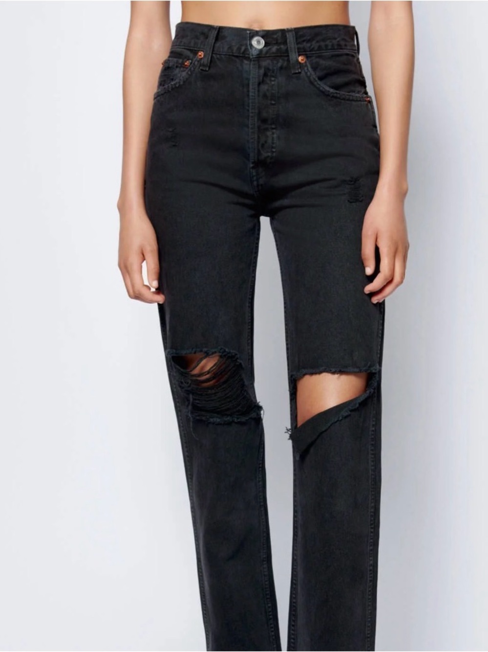 Redone Black Distressed Straight-Leg Womens Jeans